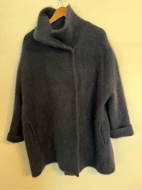 Women's Dark Blue Funnel Neck Cozy Sweater Coat